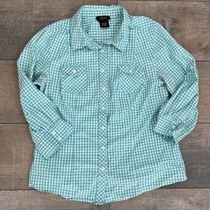 Gorgeous Women’s Gingham Teal Top Size Medium In Pre owned Condition.